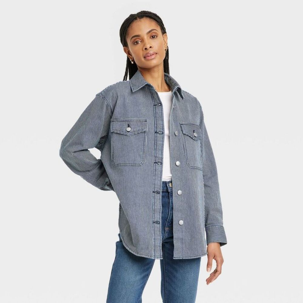 Women's Denim Shacket - Universal Thread Blue M
